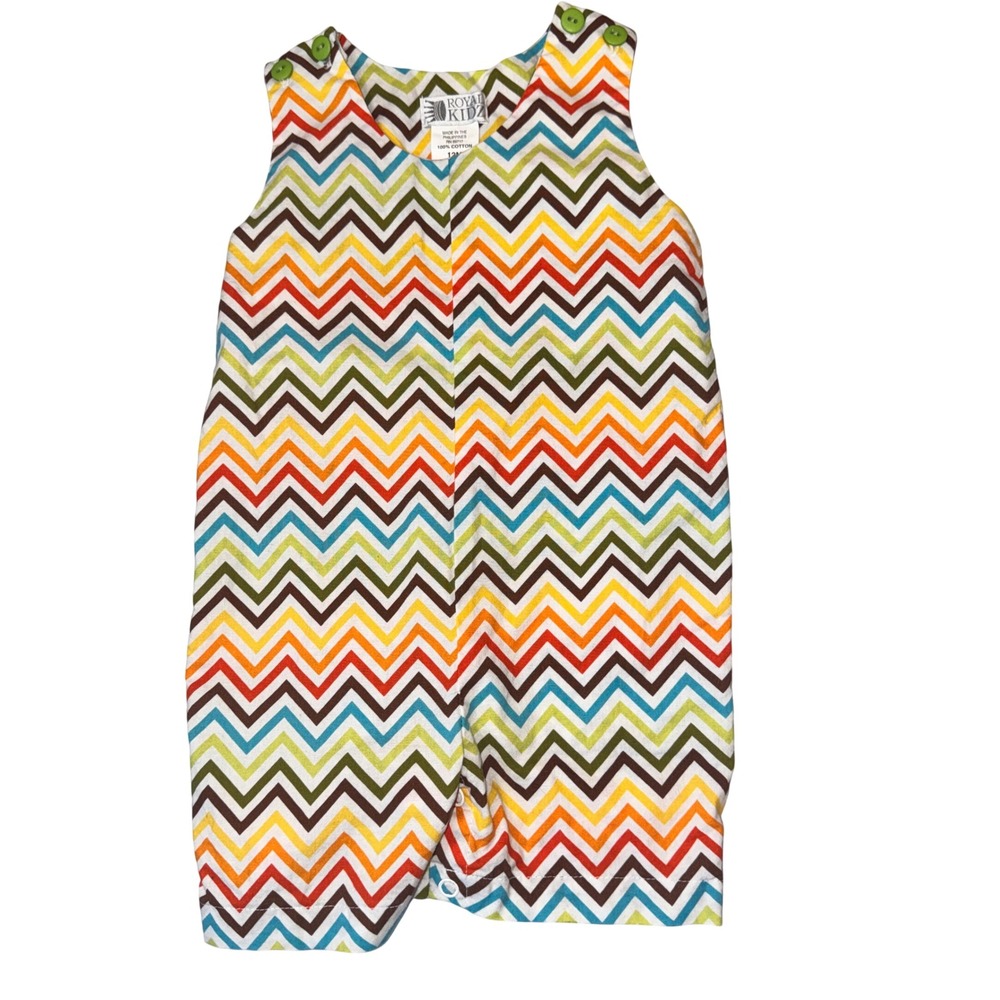 Royal Kidz Chevron Zig Zag Romper Multi-Color 12M Button Shoulder Snap Bottom